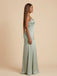 Sage Green Bridesmaid Dress Satin Spaghetti Strap Twist Front High Slit 26025