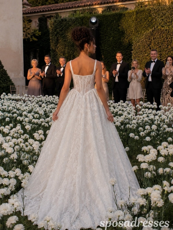 Ivory Lace Square Neck Straps Corset Back Ball Gown Wedding Dress WD26003