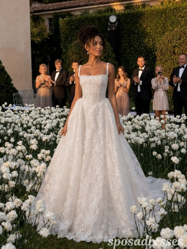 Ivory Lace Square Neck Straps Corset Back Ball Gown Wedding Dress WD26003