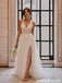 Ivory Lace Tulle Halter Deep V Neck High Slit A Line Wedding Dress WD26005