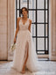Ivory Lace Tulle Halter Deep V Neck High Slit A Line Wedding Dress WD26005