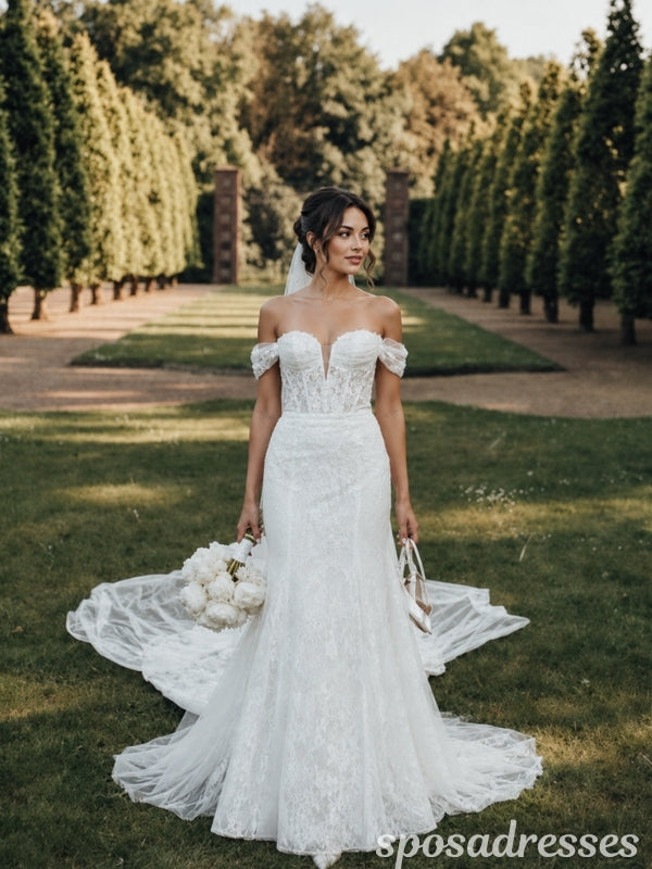 Ivory Lace Off the Shoulder Sweetheart Corset Mermaid Wedding Dress WD26006