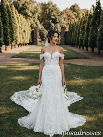 Ivory Lace Off the Shoulder Sweetheart Corset Mermaid Wedding Dress WD26006