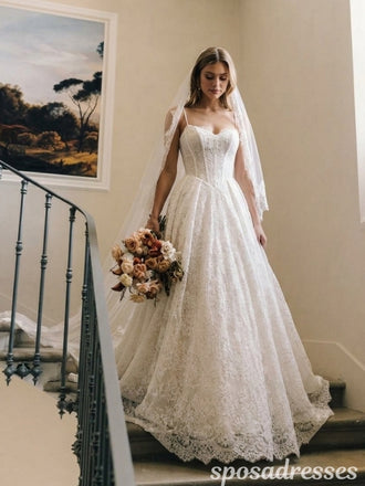 Ivory Lace Sweetheart Corset Spaghetti Straps A Line Wedding Dress WD26007