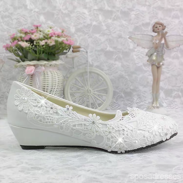 Women's Wedding Shoes Decorative Lace Wedding Low Heels Bridal Shoes, H92