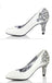 Women's Sparkly Crystal High Heels Pointed Toe White Wedding Bridal Shoes, S006