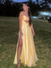 Sexy Yellow A-line Side Slit Long Party Prom Dresses Ideas,Evening Gowns,13699