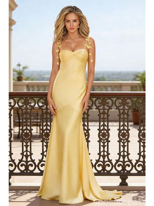 Sexy Yellow Mermaid Spaghetti Straps Long Party Prom Dresses To Impress,Evening Gowns,13925