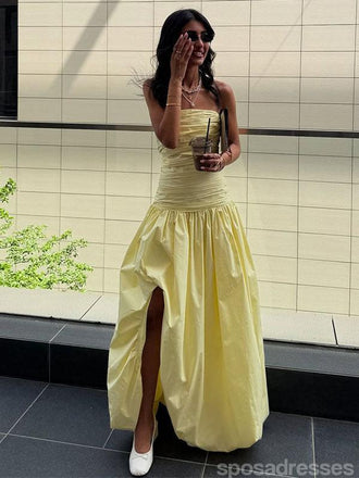 Gorgeous Yellow A-line Side Slit Maxi Long Party Prom Dresses Ideas,Evening Gowns,13909