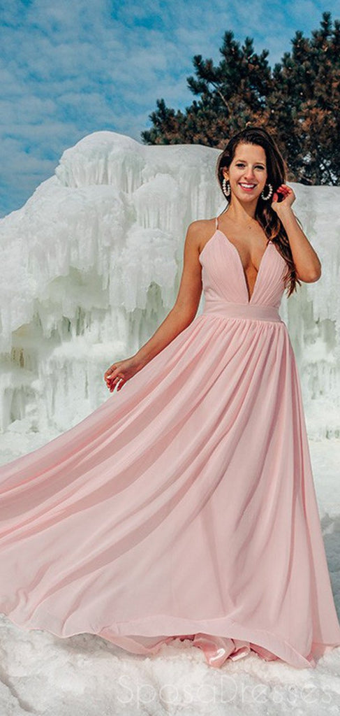 A-line Deep V Neck Sleeveless Cheap Prom Dresses, Sweet 16 Prom Dresses, 12434