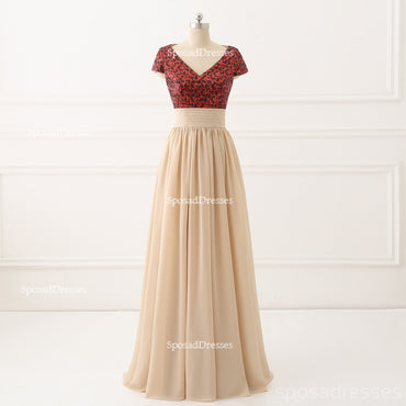 De Manga corta Top de Lentejuelas Falda de Gasa Escote en V Personalizado Vestidos de Dama de honor, Hoteles Único de Gasa Largo Vestido de Dama de honor, BD119