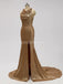 Χρυσή πούλια δείτε μέσω Halter Γοργόνα μακρά φτηνά φορέματα παράνυμφος σε απευθείας σύνδεση, WG598
