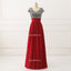 Κοντό μανίκι Sequin Τοπ Κόκκινο Σιφόν φούστα Β ντεκολτέ φορέματα παράνυμφων συνήθειας, φτηνό μοναδικό σιφόν μακρύ φόρεμα παράνυμφων, BD120