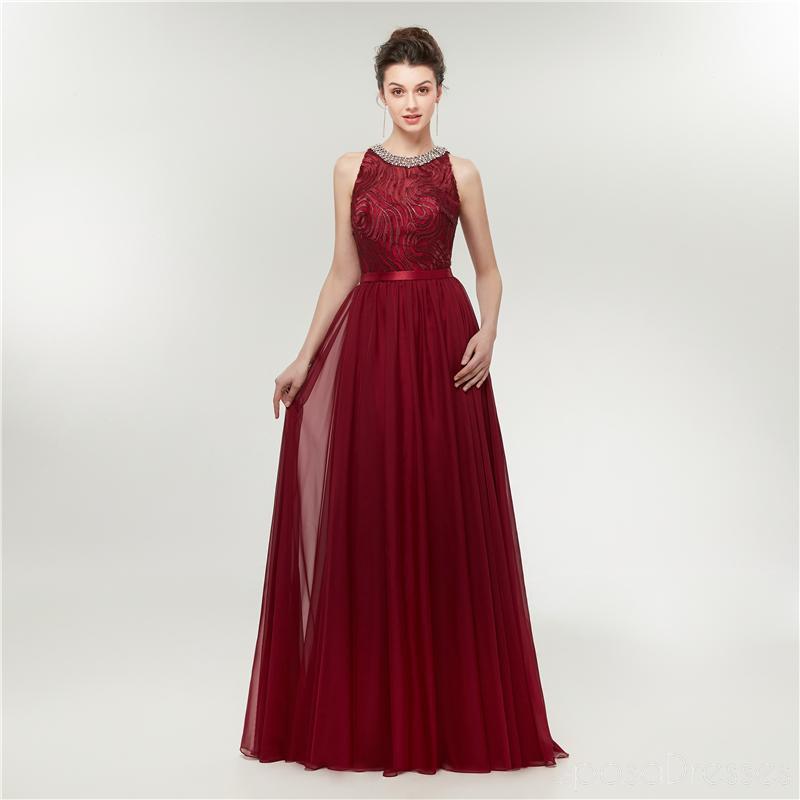 Jewel Red Perled Cheap Long Evening Prom Robes, Robes de bal soirée, 12002