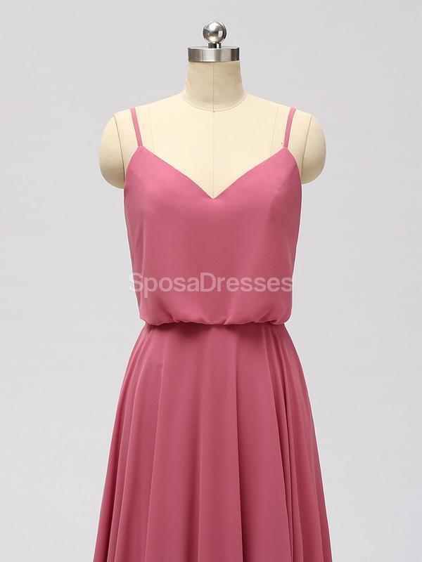 Correas espaguetis Gasa rosa polvorienta Vestidos largos de dama de honor baratos en línea, WG600