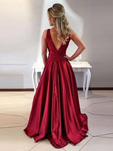 2018 Sexy Backless Maroon A-line μακρά βραδινά φορέματα Prom, 17702