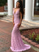 Backless V Neck Lace Mermaid Long Evening Prom Dresses, 17704