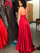Σέξι Κόκκινο Backless Halter Πλευρά Σχισμή Μακρύ Βράδυ Φορέματα Prom, 17596