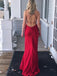 Sexy Backless Red Side Slit Γοργόνα Long Evening Prom Dresses, 17612