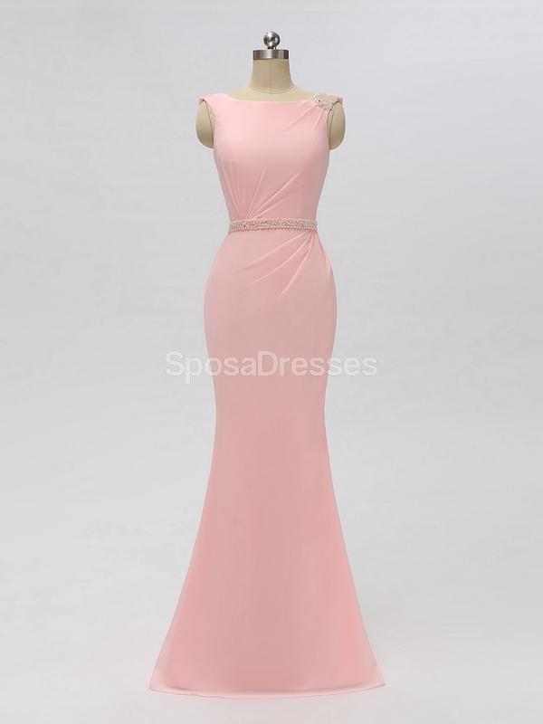 Scoop rosa gasa sirena largo barato vestidos de dama de honor en línea, WG604