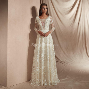 Robes de mariée pas chères en dentelle à manches longues en ligne, robes de mariée uniques à bas prix, WD578