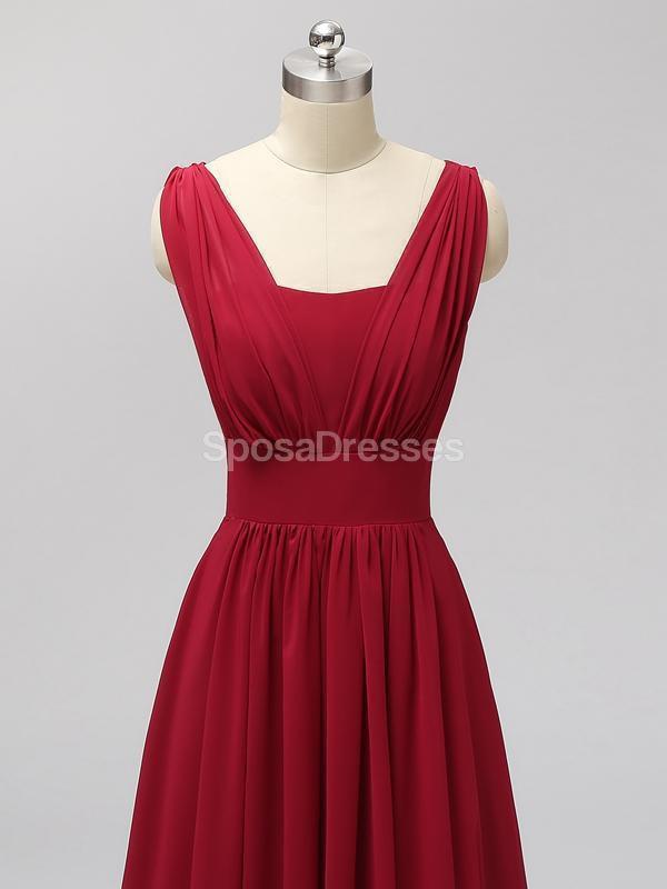 Vermelho duas tiras Chiffon sem encosto longos e baratos dama de honra vestidos on-line, WG560