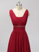 Red Two Straps Chiffon Backless Long Cheap Bridesmaid Dresses Online, WG560