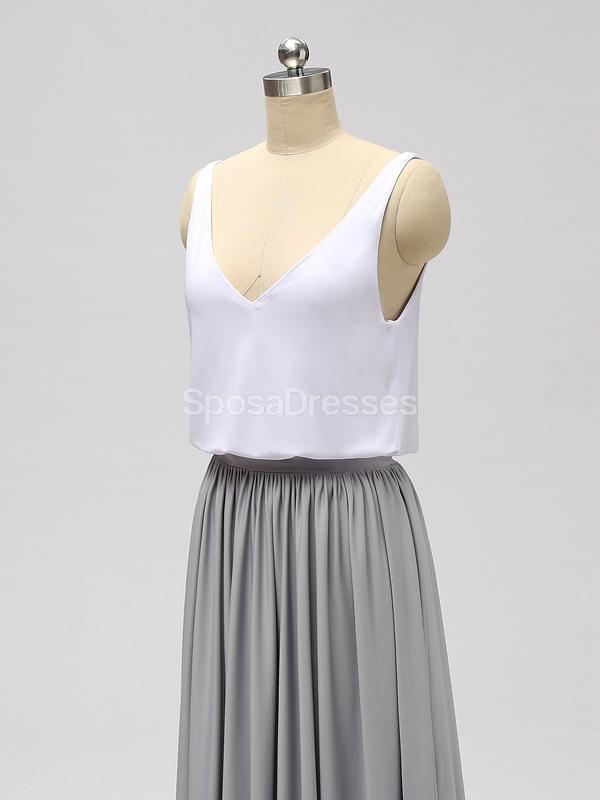 Vestidos de dama de honor baratos baratos hasta el suelo blancos y grises en línea, WG601