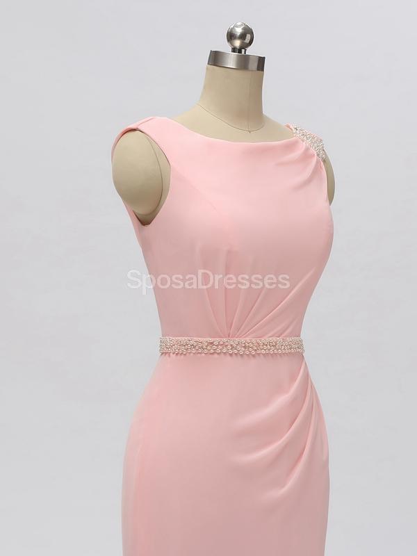 Scoop rosa gasa sirena largo barato vestidos de dama de honor en línea, WG604
