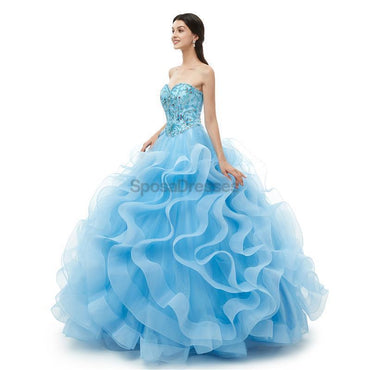 Sweetheart Blue Heavy Perled Quinceanera Robes, Robes de bal soirée, 12099