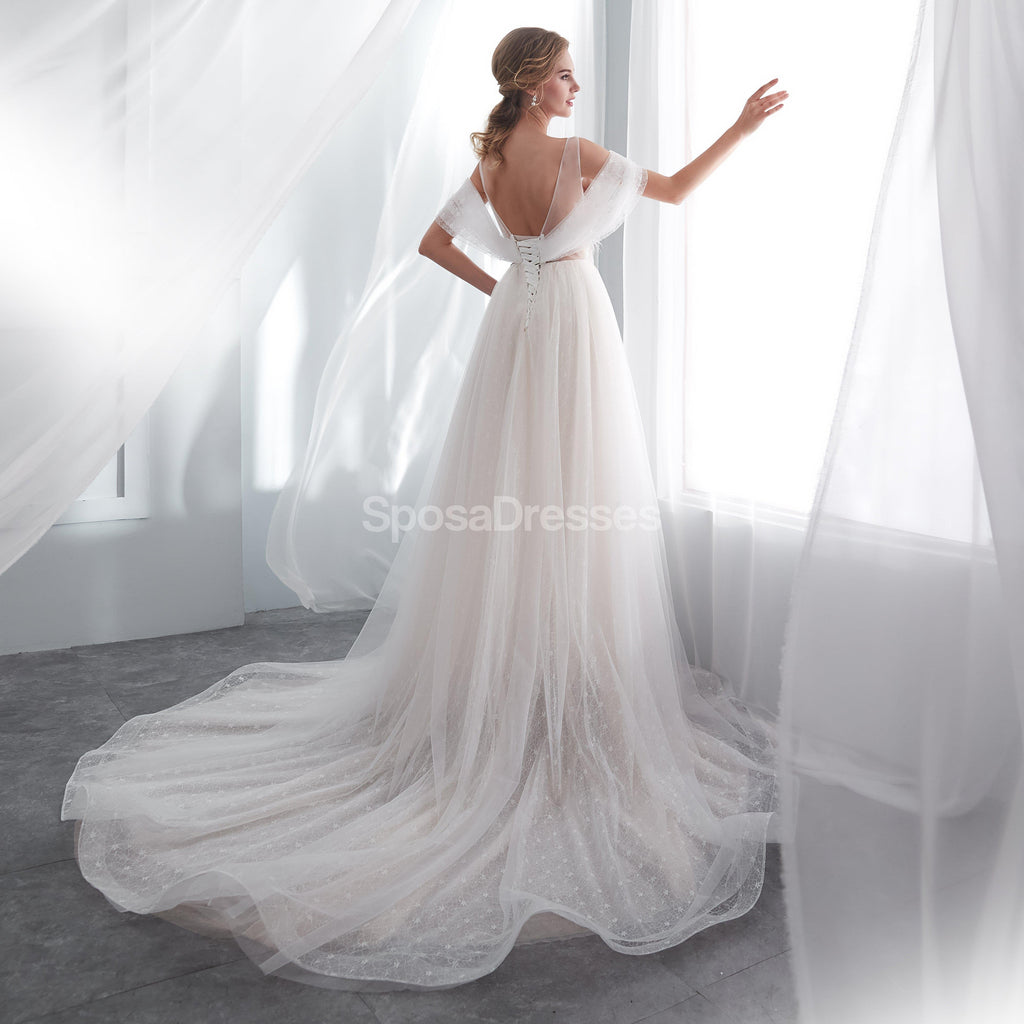 Robe de mariée pas chère à épaules dénudées simple en ligne, Robes de mariée pas chères, WD573