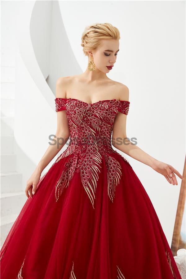 Κόκκινο από τα μακριά φορέματα χορού βραδιού ώμων Α-γραμμών, φορέματα χορού Κόμματος βραδιού, 12127