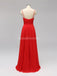 Fentes latérales bretelles spaghetti rouge en mousseline de soie longues robes de demoiselle d'honneur pas cher en ligne, WG592