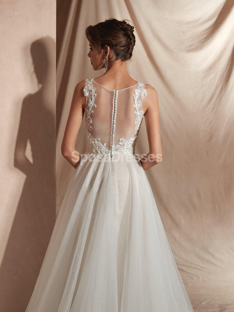 Ver a través de cap-mangas A-line vestidos de novia baratos en línea, vestidos de novia baratos, WD579