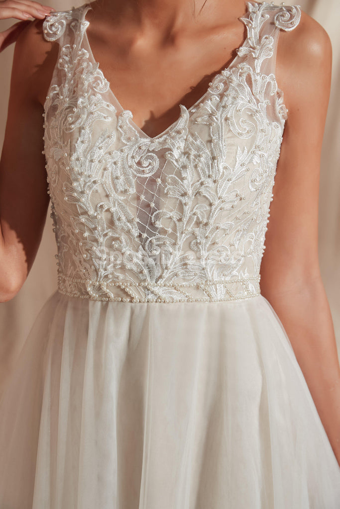 Ver a través de cap-mangas A-line vestidos de novia baratos en línea, vestidos de novia baratos, WD579