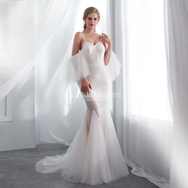 Σέξι Μακαρόνια Ιμάντες Γοργόνων Δαντελλών Γαμήλια Φορέματα σε απευθείας Σύνδεση, Μοναδικά Νυφικά Φορέματα, WD575