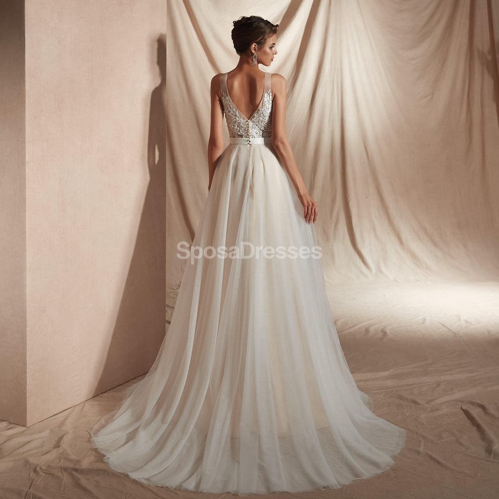 V Λαιμός Lace A-line Φτηνές Γάμο Φορέματα Online, Μοναδικά Νυφικά Φορέματα, WD580