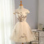Off Shoulder Straight Neckline Embroidery Tulle Short Homecoming Prom Dresses, CM361