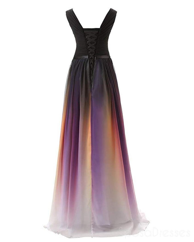 Chiffon Ombre V Neck Long Evening Prom Dresses, Custom Sweet Sweet 16 φορέματα, 18391