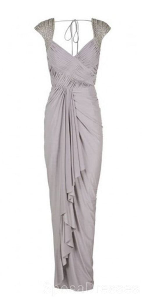 Mangas casquillo sin respaldo de gasa gris vestidos de dama de honor baratos en línea, WG605