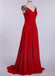 Einfache V-Ausschnitt Chiffon Rot Günstige lange Abend Prom Kleider, benutzerdefinierte Sweet16 Kleider, 18402