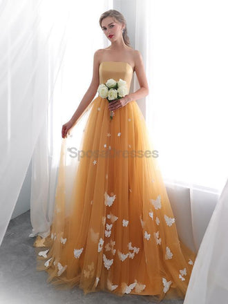 Strapless Orange Tulle ButterFly Evening Prom Dresses, Evening Party Prom Dresses, 12024