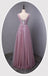Dusty Purple V Neck A-line Tulle Long Evening Prom Dresses, 17615