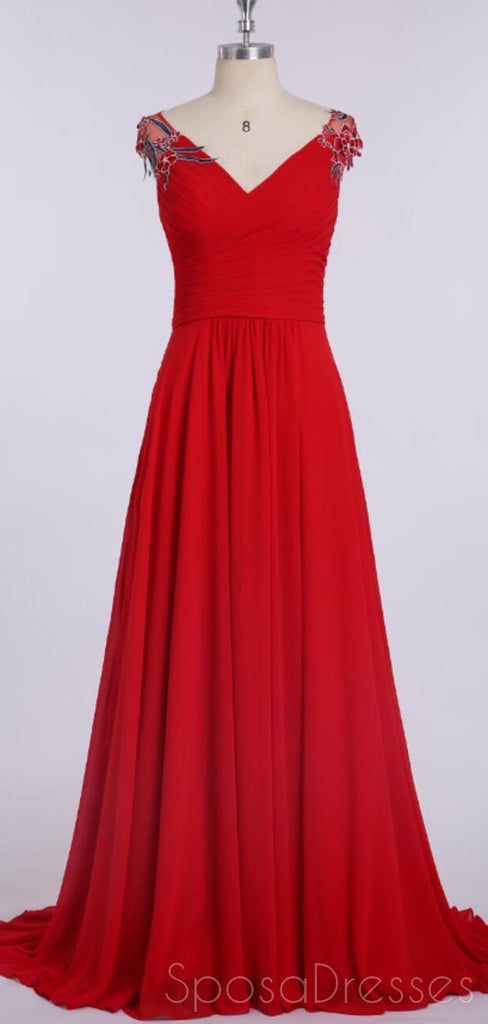 Απλό V λαιμό σιφόν κόκκινο φθηνό μακρύ βράδυ Prom φορέματα, Custom Sweet16 Φορέματα, 18402