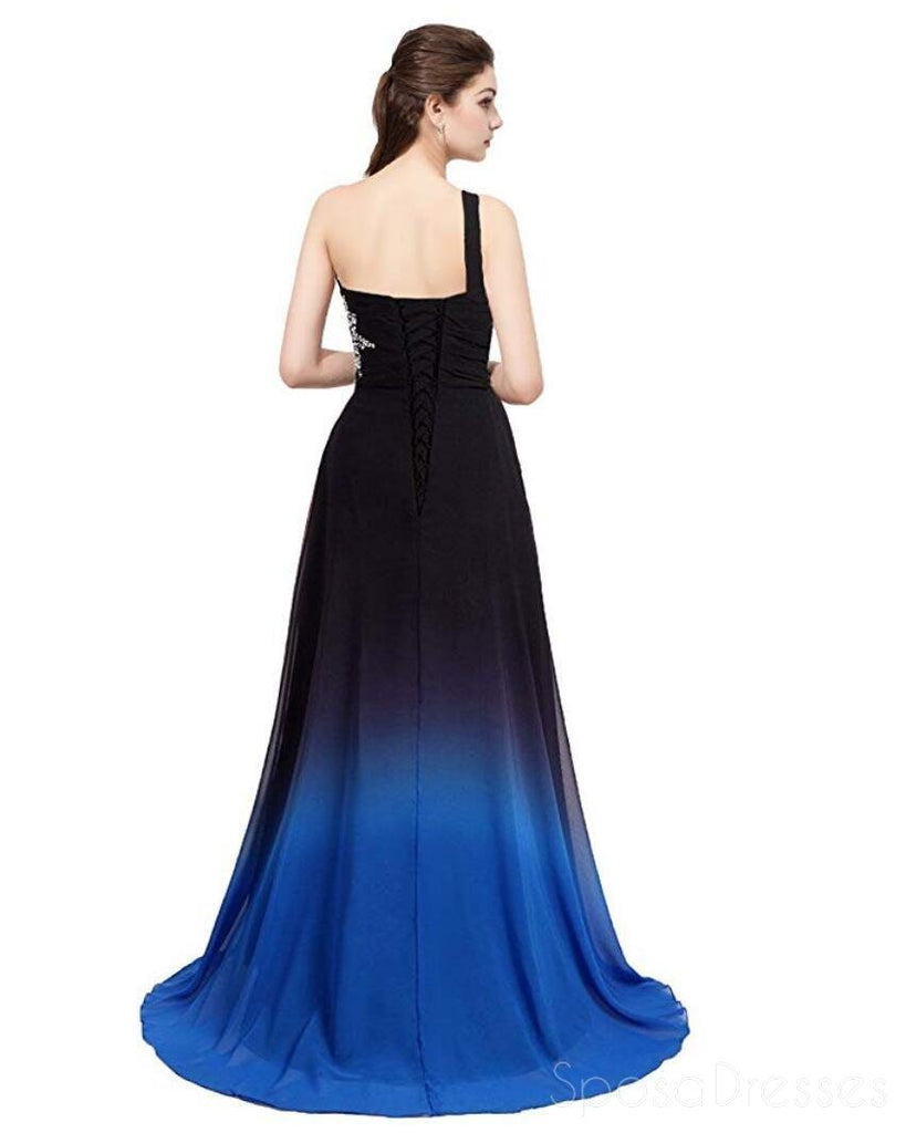 Ένας ώμος beaded Σιφόν Ombre μακρύ βράδυ Prom φορέματα, φτηνά γλυκά 16 φορέματα, 18399