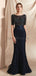 Ναυτικό 1/2 Μακριά Μανίκια Beaded Γοργόνα Βραδινά Βραδινά Φορέματα, Βραδινά Πάρτι Prom Φορέματα, 12073