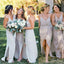 Απλή Φθηνή Σιφόν Σπαγγέτι Ιμάντα Πλευρά Διάσπαση Μακριά Φορέματα Παράνυμφων για τη δεξίωση Γάμου Παραλιών, WG100