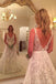 Vestidos de novia largos sin espalda con cuello en V y encaje largo en línea, vestidos de novia baratos, WD523