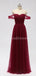 Robes de demoiselle d'honneur pas cher en tulle rouge foncé à épaules dénudées en ligne, WG589