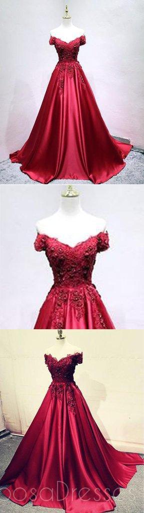 Εκτός ώμου σκούρο κόκκινο μακρά βραδινά φορέματα Prom, φθηνά προσαρμοσμένα φορέματα πάρτι, 18599
